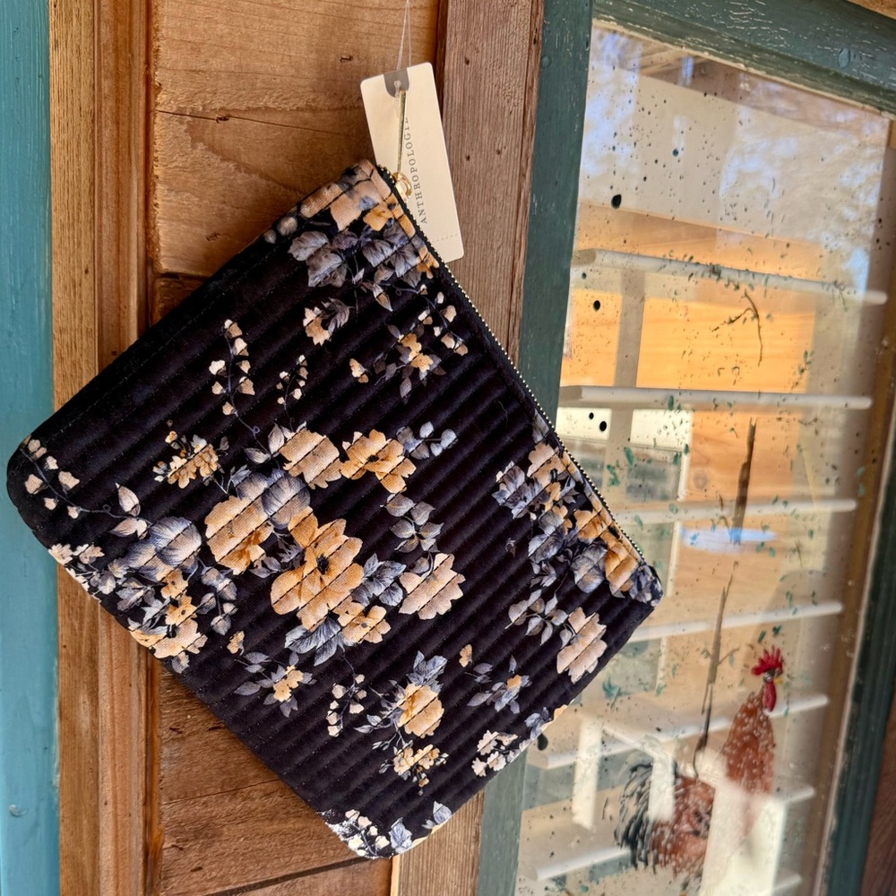 Anthropologie Quilted Velvet Flat Pouch